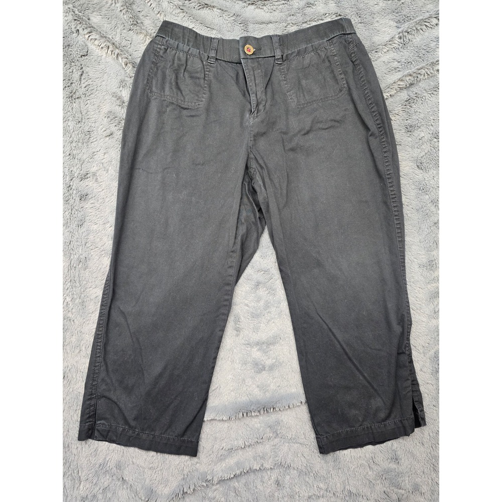 Kim Rogers Black Cropped Capri Pants Womens Size 6 Elastic Back Cotton Blend